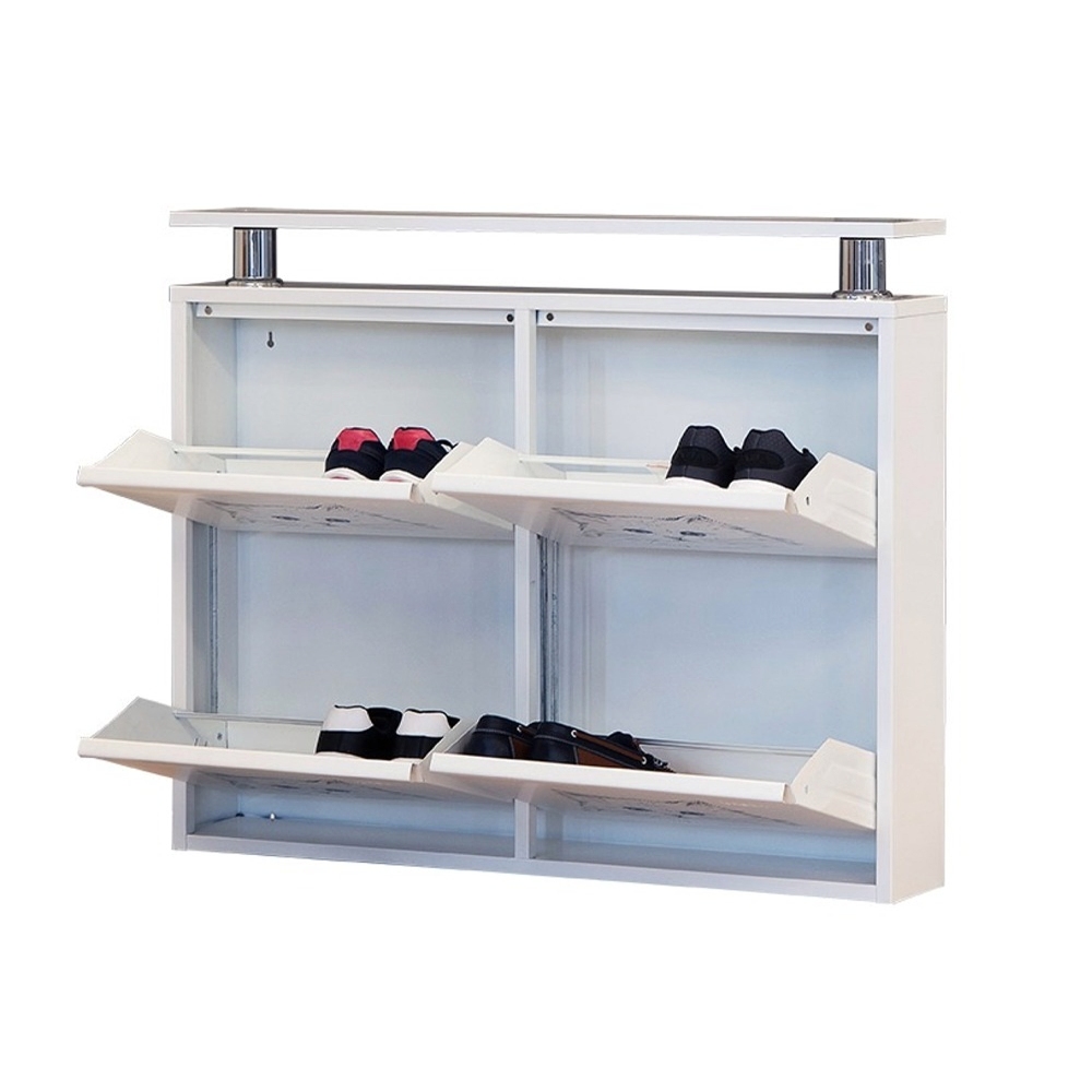 Scarpiera Slim a 4 ante | Orizzontale| BIANCA | con utile ripiano d’appoggio |15x98x70 cm | 8/12 PAIA di scarpe |montate
